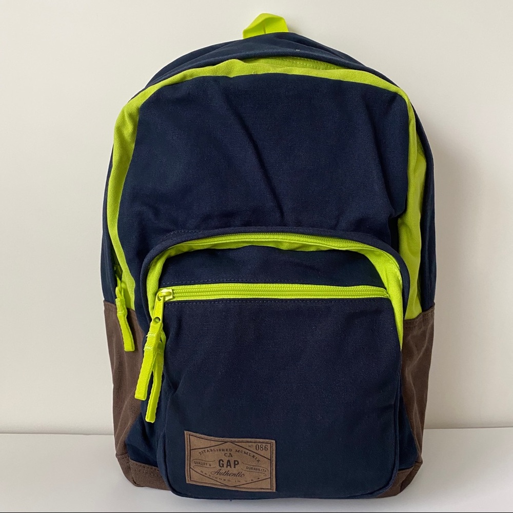 Gap Kids Navy Blue Backpack with Bright Neon Trim